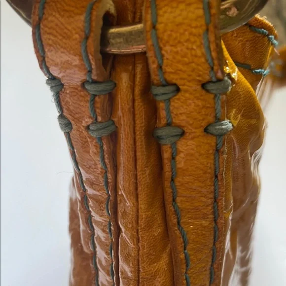 49 Square Miles Vibrant Yellow Leather Shoulder Bag with Glossy Finish - Picture 7 of 13